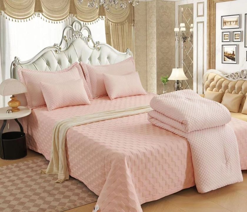 Luxury Quilted and Pattern 6 Pcs Bedding Set /  Imported Summer Collection - The Gharnish - A Unit of Satkala Creations