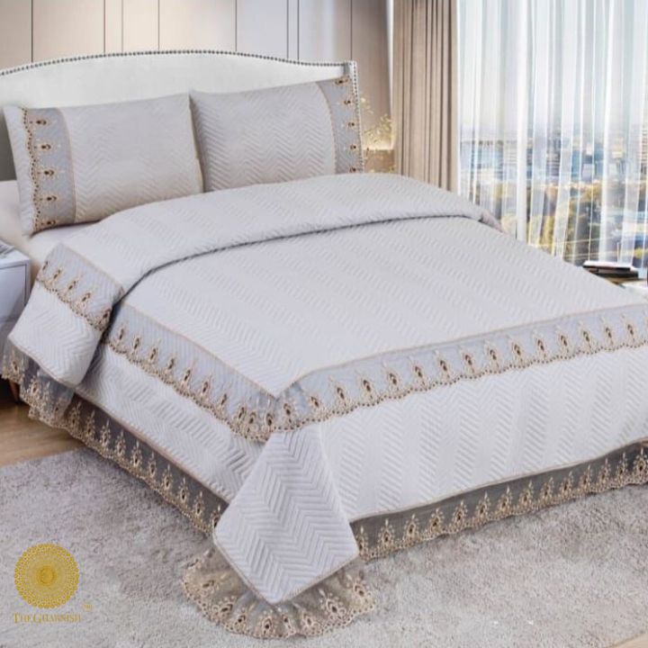 Stella Premium Ultrasonic Bedcover with Frill - The Gharnish - A Unit of Satkala Creations