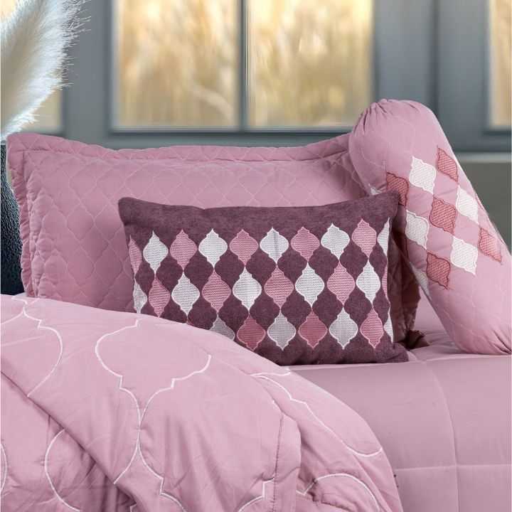 Moroccan Luxury Bedspread Set with Argyle Cushion Covers – 8 Pcs Quilted Comforter Set - The Gharnish - A Unit of Satkala Creations