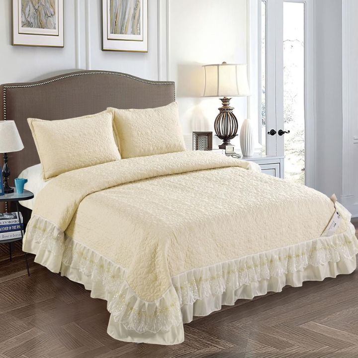 Royal Elegance Designer Quilted Bedcover with Frill & Lace Detailing - The Gharnish - A Unit of Satkala Creations