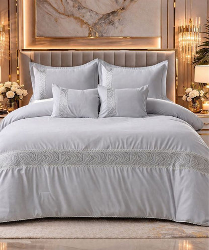 Luxury king size comforter set by The Gharnish, super soft designer bedding with four pieces for all seasons.
