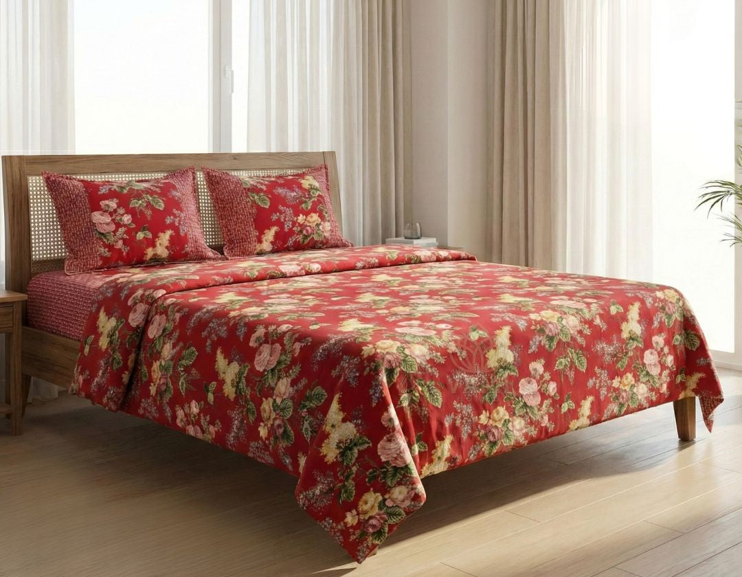 Pure cotton super king size bedsheet set from The Gharnish, featuring a soft, breathable bedding design with matching pillowcases.