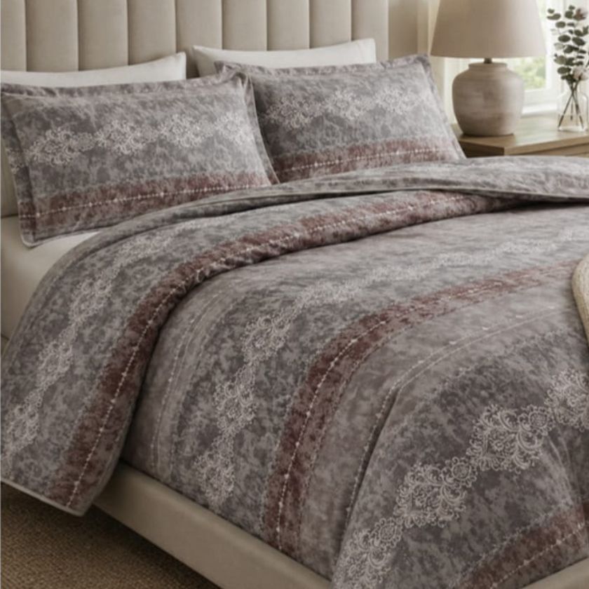 Ashwood Luxe Geometric Bedcover Set from The Gharnish, stylish bedding with modern geometric patterns in neutral tones.