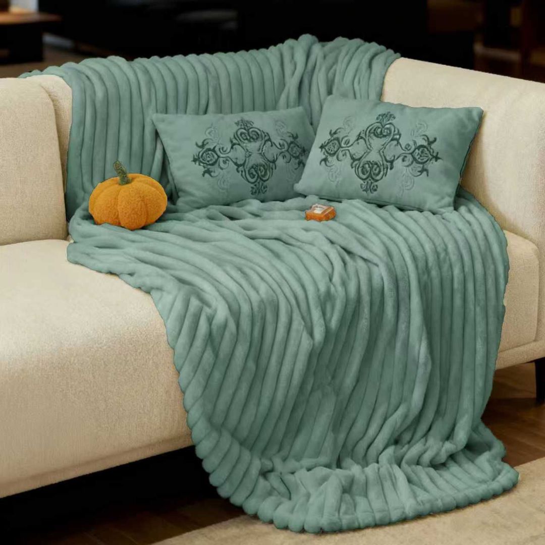 The Gharnish designer rabbit fur style blanket in plush winter material, showing a soft, warm blanket with a luxurious fur texture.
