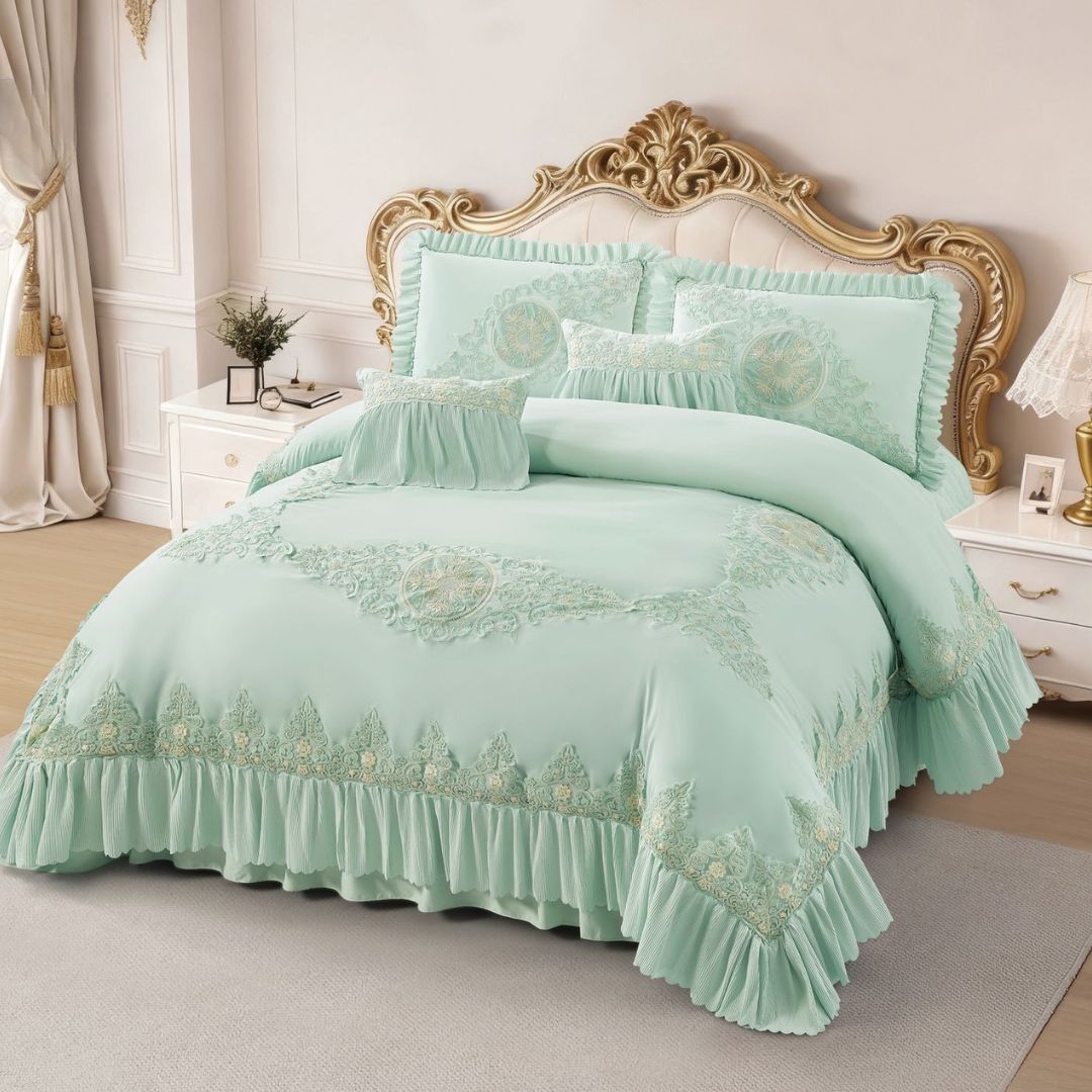 Amira Luxury Quilted Lace Bedcover & Comforter Set