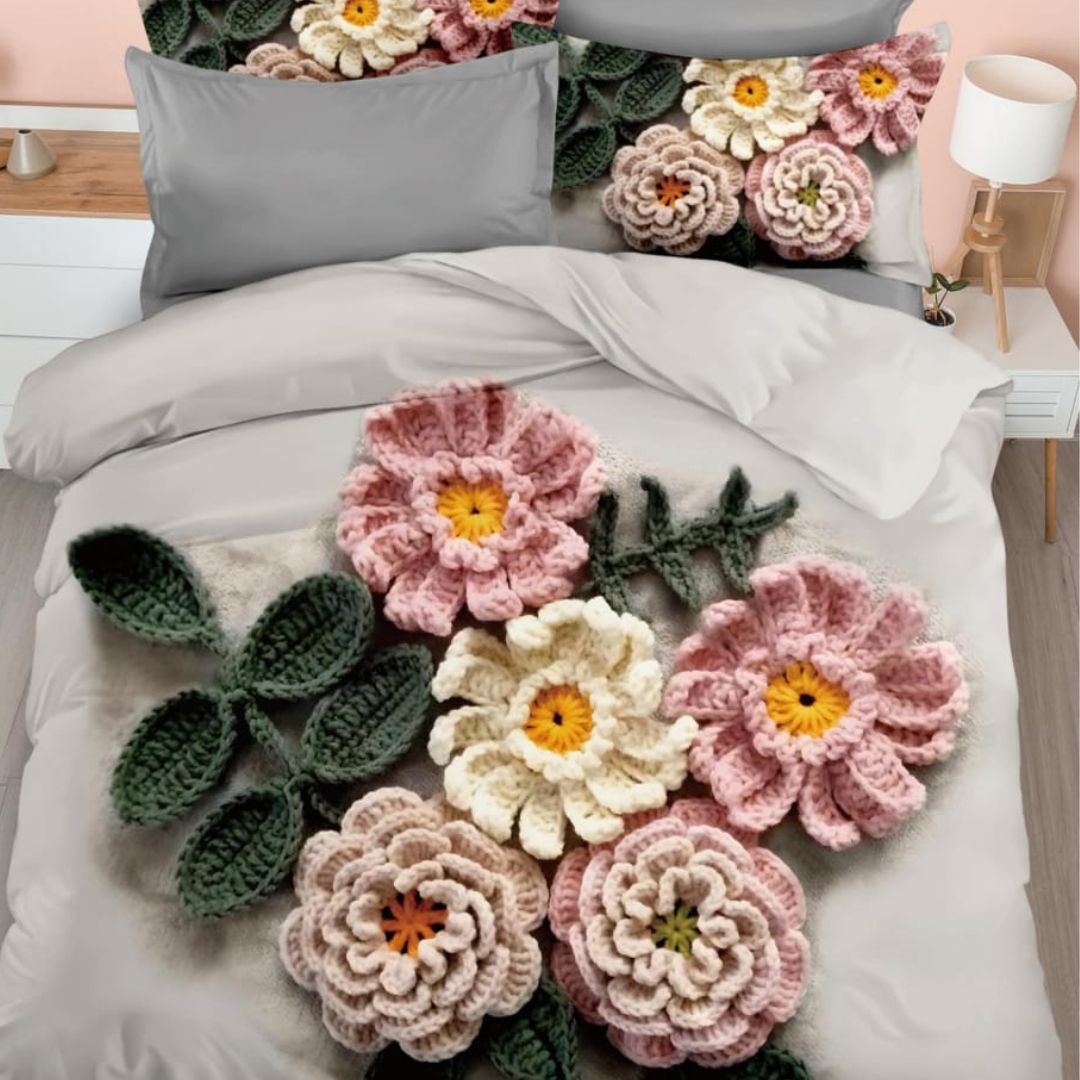 Eternal Blossom 7D Print Bedsheet Set - The Gharnish - A Unit of Satkala Creations