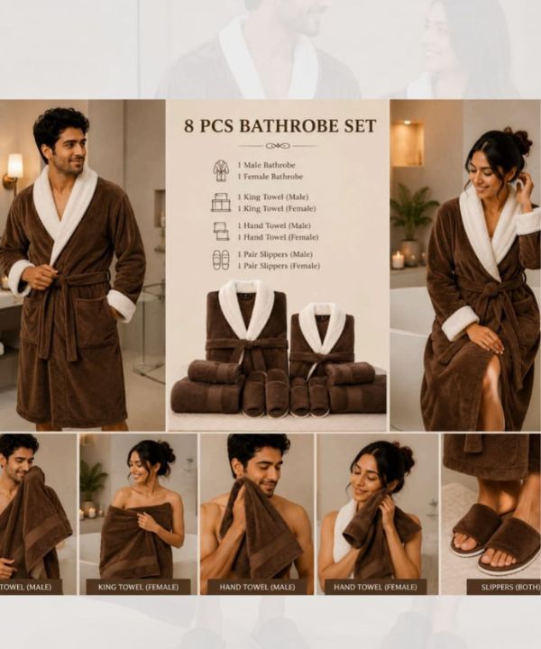 LuxeSpa Couple Bathrobe & Towel 8 Pcs Set