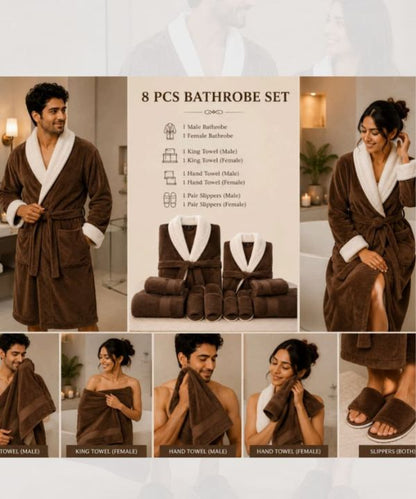 LuxeSpa Couple Bathrobe & Towel 8 Pcs Set