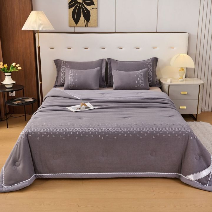 Dazzle Quilted Embroidered 6 Pcs Bedding Set - The Gharnish - A Unit of Satkala Creations