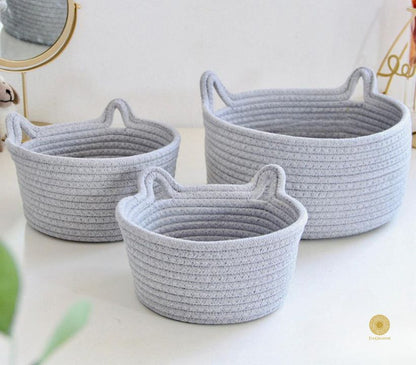 Cat Shape Rope Woven Storage Organiser Basket Set of 3