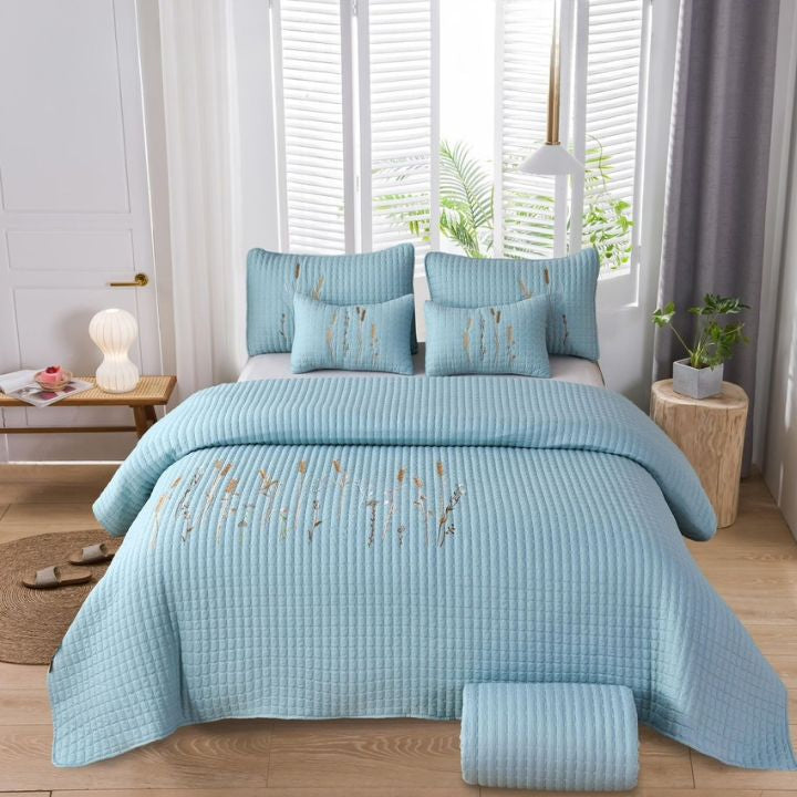 Crimson Gracious Thread Craft 6-piece embroidered bedding set with decorative bedspread and matching pillow shams.