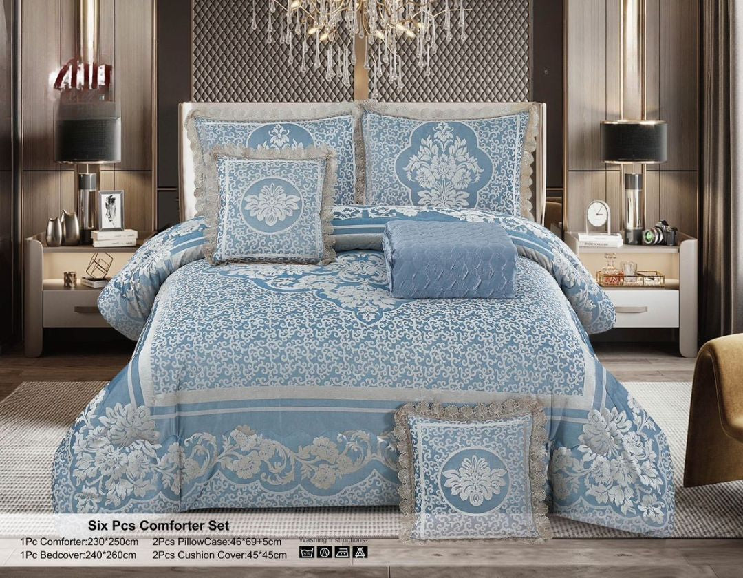 Luxury Royal 6-Piece Bedding Set | Quilted Comforter, Bedspread & Pillow Covers - The Gharnish - A Unit of Satkala Creations