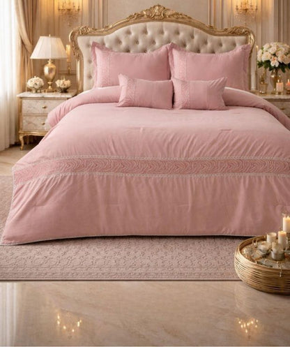 Luxury king size comforter set by The Gharnish, super soft 4-piece bedding set for all seasons, showing the plush comforter and pillows.