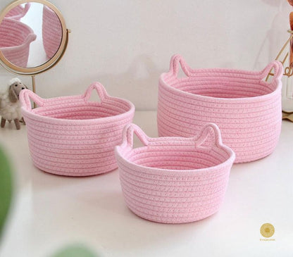 Cat Shape Rope Woven Storage Organiser Basket Set of 3