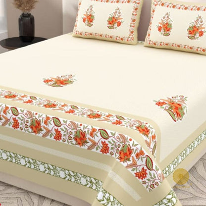 Elegance King Size Bedsheet Set - Flower Chain