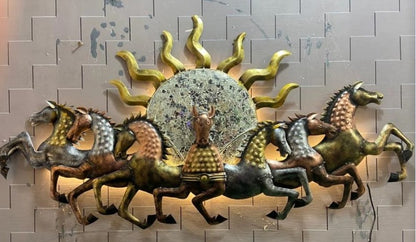 7 Horses With Sun Wall Art (56x33 Inches)