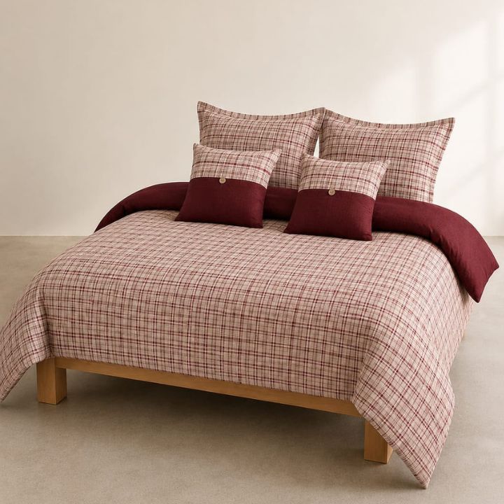 Gingham 6-piece premium comforter bedding set by The Gharnish featuring a classic checked pattern in soft, cozy fabric.