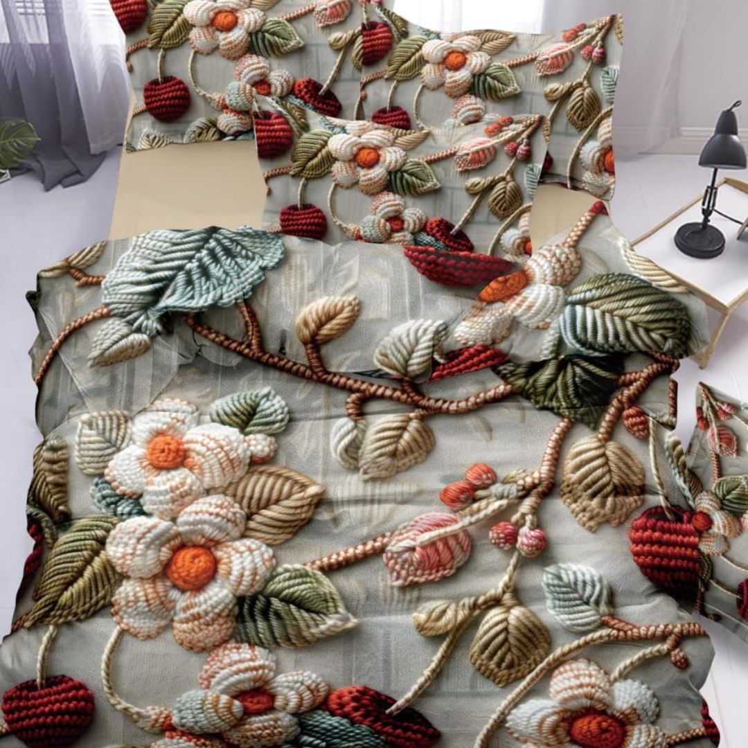 Eternal Blossom 7D Print Bedsheet Set - The Gharnish - A Unit of Satkala Creations