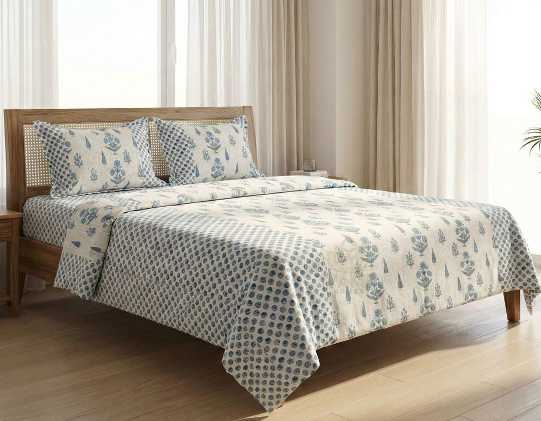 Pure cotton super king size bedsheet set by The Gharnish, soft and comfortable bedding with a stylish design.