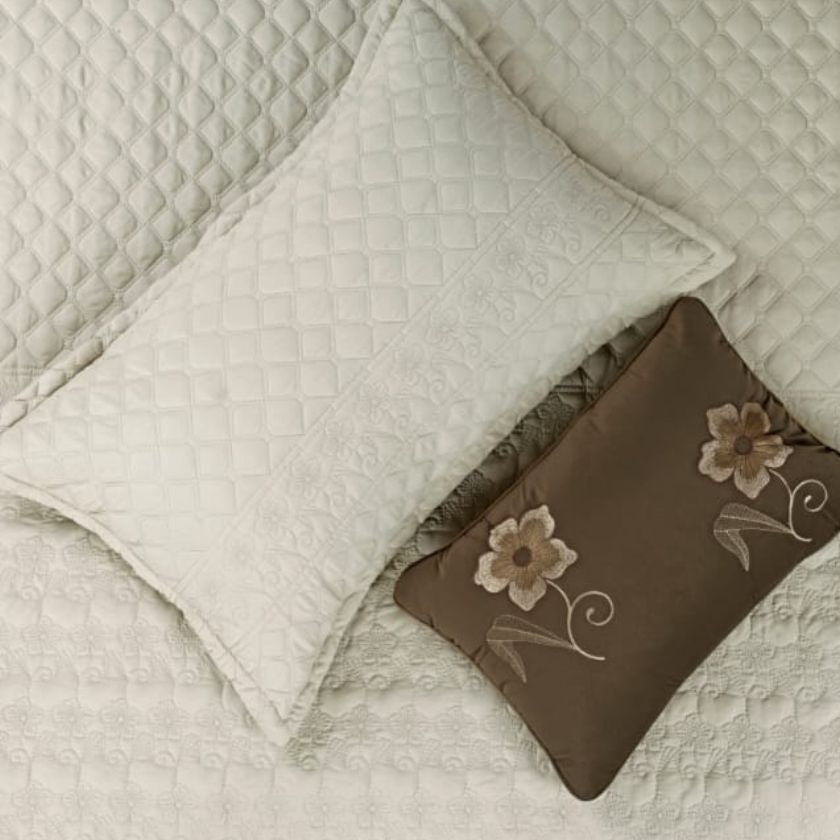Luxury floral bedding set, Flora 6-piece wedding collection by The Gharnish, featuring elegant comforter and matching pillow shams.