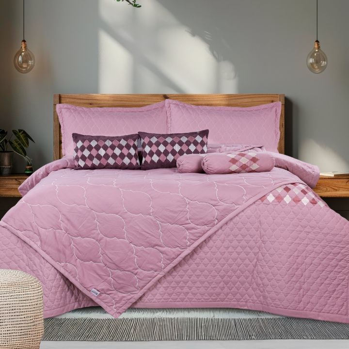 Moroccan Luxury Bedspread Set with Argyle Cushion Covers – 8 Pcs Quilted Comforter Set - The Gharnish - A Unit of Satkala Creations