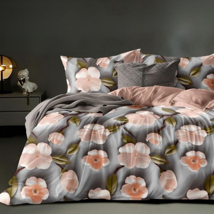 Super king size floral bedding set by The Gharnish featuring 7D digital print on soft bedsheets and matching pillowcases.