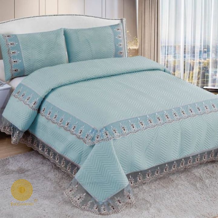 Stella Premium Ultrasonic Bedcover with Frill - The Gharnish - A Unit of Satkala Creations