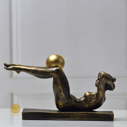 Golden Ball Yoga Lady Statue