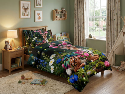 Magical Forest kids bedsheet collection by The Gharnish featuring 7D printed bedding with colorful forest and fairy tale designs.