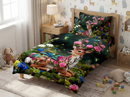 Magical Forest kids bedsheet collection by The Gharnish featuring 7D printed bedding with whimsical forest design.