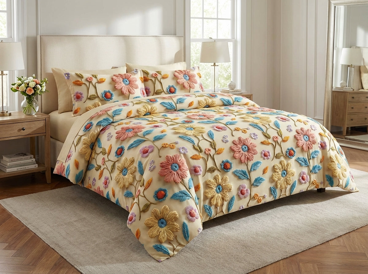 Kids corner Blossom Series king size bedsheet by The Gharnish with vibrant 7D printed floral design on soft fabric.