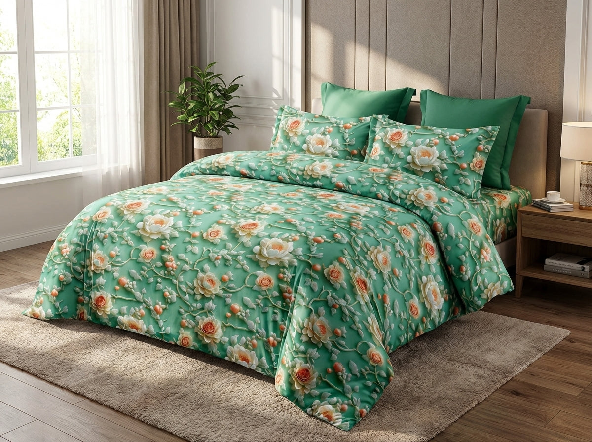 Kids corner Blossom Series king size 7D printed bedsheet by The Gharnish with colorful floral patterns and vibrant design.