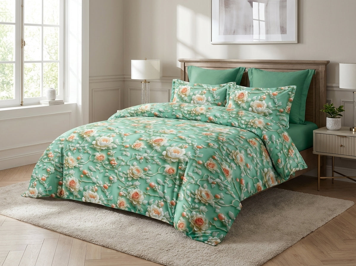 Colorful Blossom Series king size 7D printed bedsheet for kids' corner by The Gharnish, showcasing vibrant floral designs.