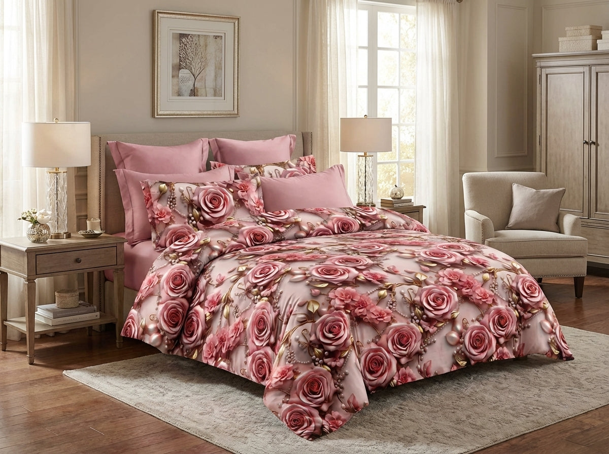 Colorful Blossom Series king size 7D printed bedsheet from The Gharnish, featuring vibrant floral patterns for kids' bedroom decor.