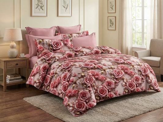 King size Blossom Series 7D printed bedsheet from The Gharnish, featuring vibrant floral designs for kids' bedroom decor.