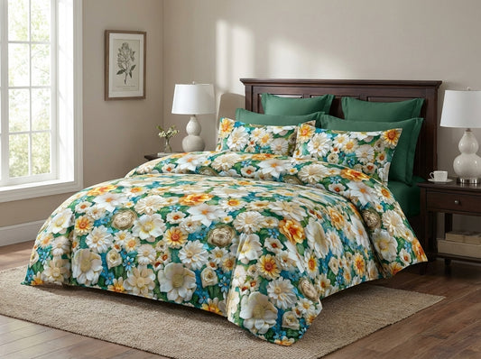 Eternal Blossom 7D Print bedsheet set by The Gharnish featuring vibrant floral patterns on soft bedding fabric.