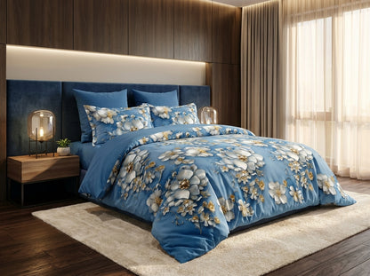 Eternal Blossom 7D print bedsheet set by The Gharnish featuring floral design on soft bedding fabric.