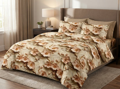 Eternal Blossom 7D print bedding bedsheet set by The Gharnish with floral design, soft fabric, and vibrant colors.