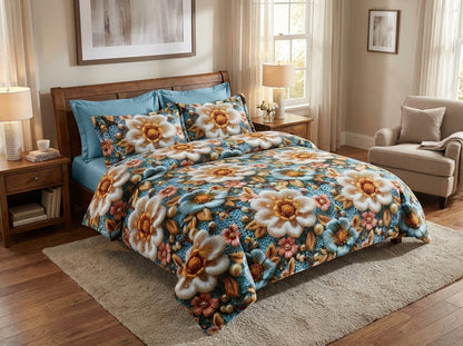 Eternal Blossom 7D Print bedsheet set by The Gharnish featuring a vibrant floral design on soft bedding fabric.