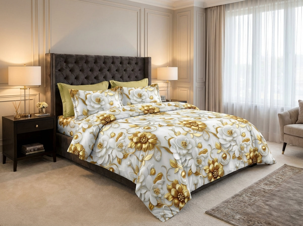 Eternal Blossom 7D print bedsheet set by The Gharnish, featuring floral pattern and soft fabric for a comfortable bedroom decor.