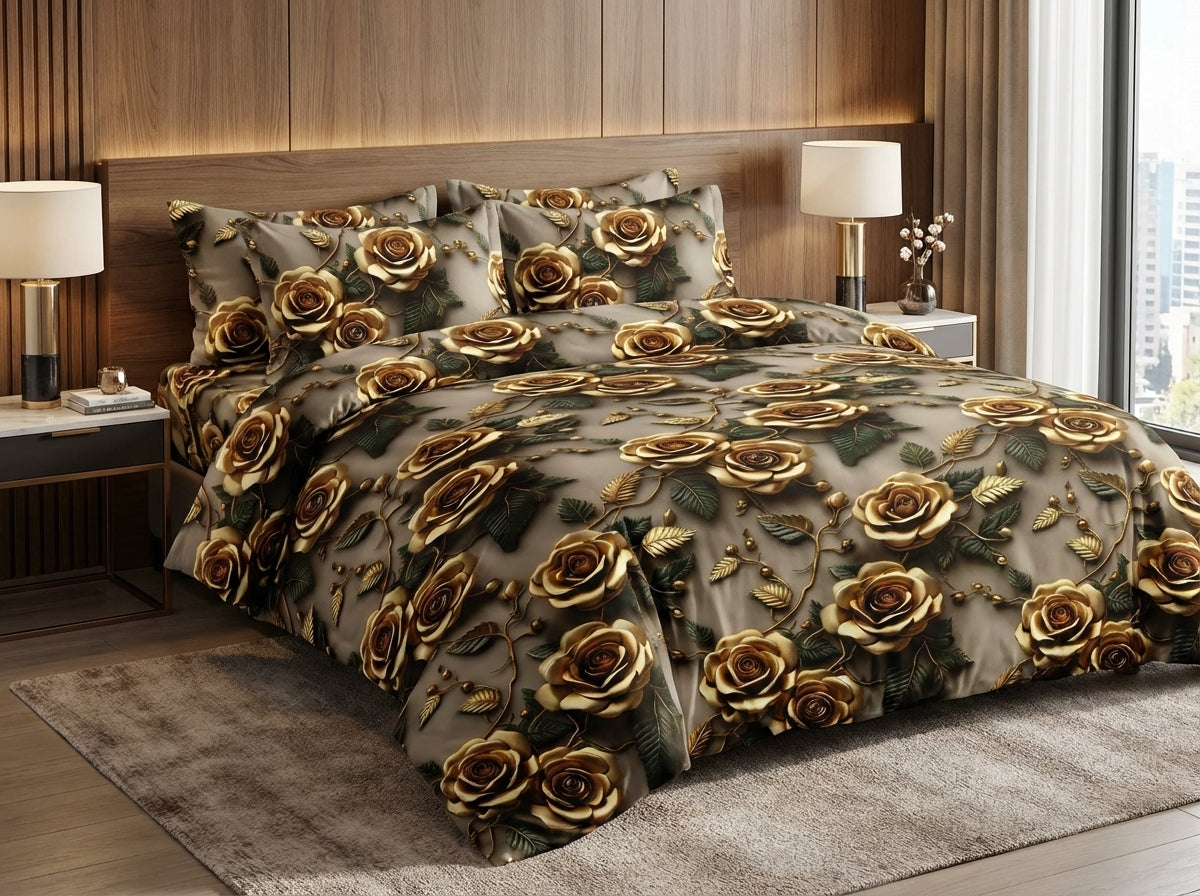Eternal Blossom 7D Print bedsheet set by The Gharnish featuring floral design on soft bedding fabric.