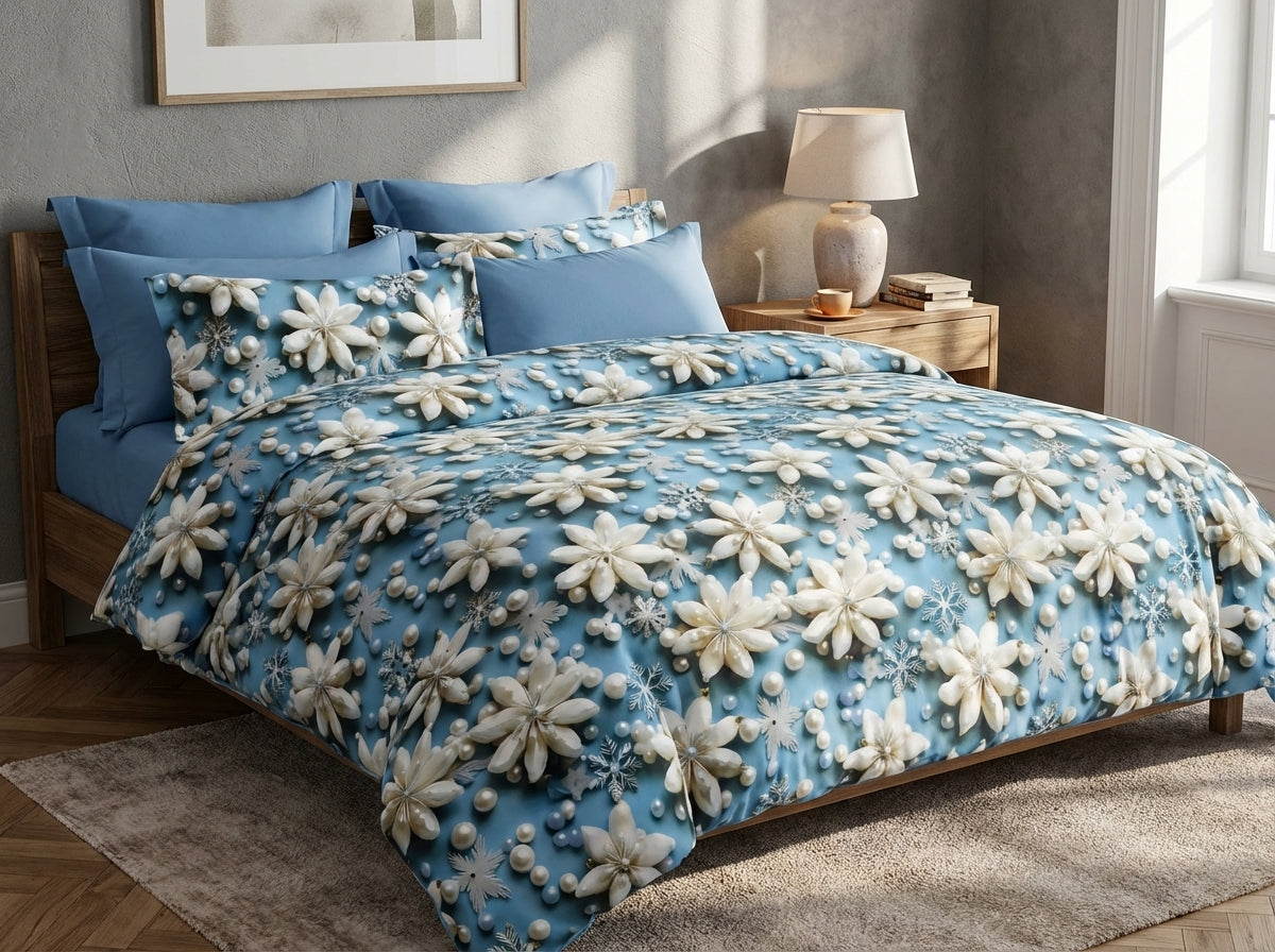 Eternal Blossom 7D Print bedsheet set by The Gharnish featuring floral design on soft bedding fabric.