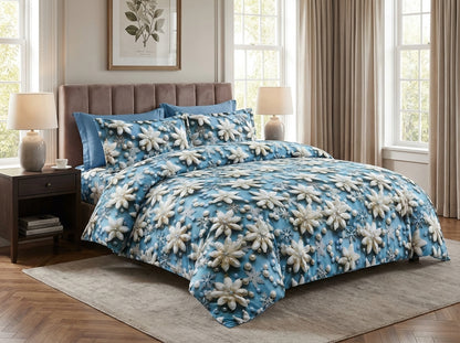 Eternal Blossom 7D print bedsheet set from The Gharnish, featuring vibrant floral design on soft bedding fabric.