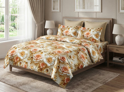 Eternal Blossom 7D print bedsheet set from The Gharnish featuring floral pattern bedding on a neatly made bed.