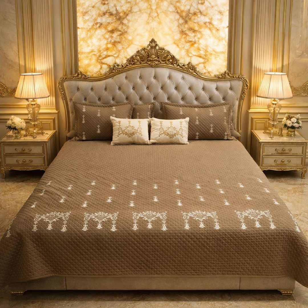 Luxurious quilted bedcover from The Gharnish Urban Designer bedding collection, featuring a stylish quilted pattern and plush fabric.