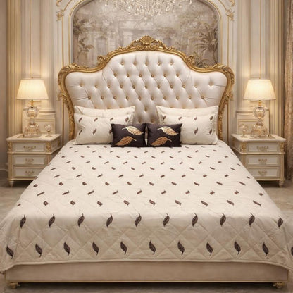 King size Irish designer quilted bedcover by The Gharnish, showcasing intricate quilting and luxurious bedding design.