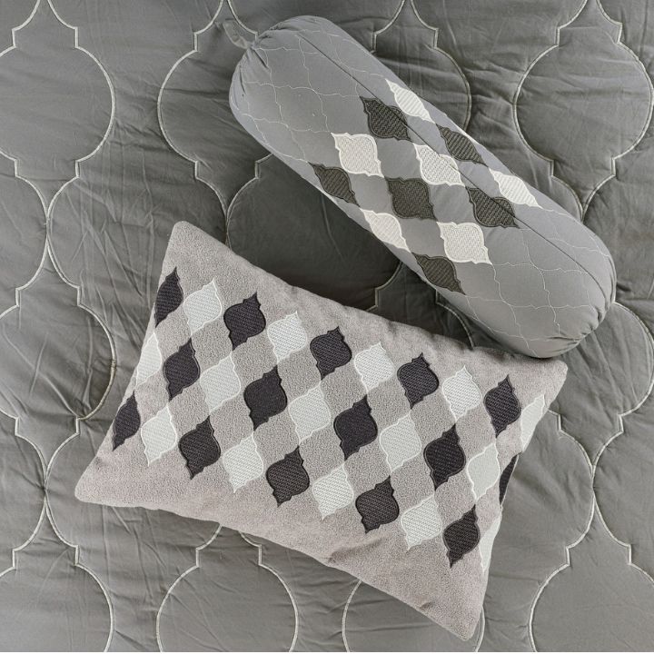 Moroccan Luxury Bedspread Set with Argyle Cushion Covers – 8 Pcs Quilted Comforter Set - The Gharnish - A Unit of Satkala Creations