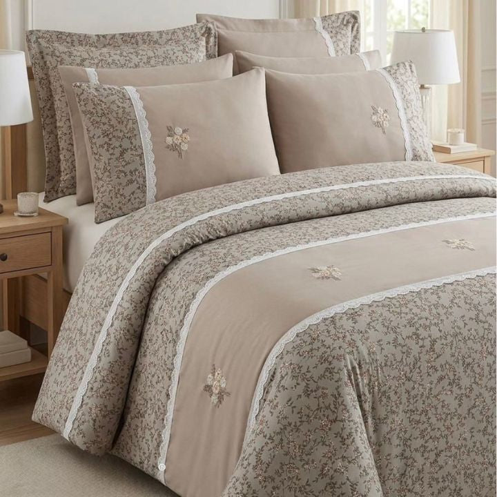 Floriana King Size All Season Comforter Set by The Gharnish, 4-piece premium bedding with cozy, soft fabric and decorative pillows.