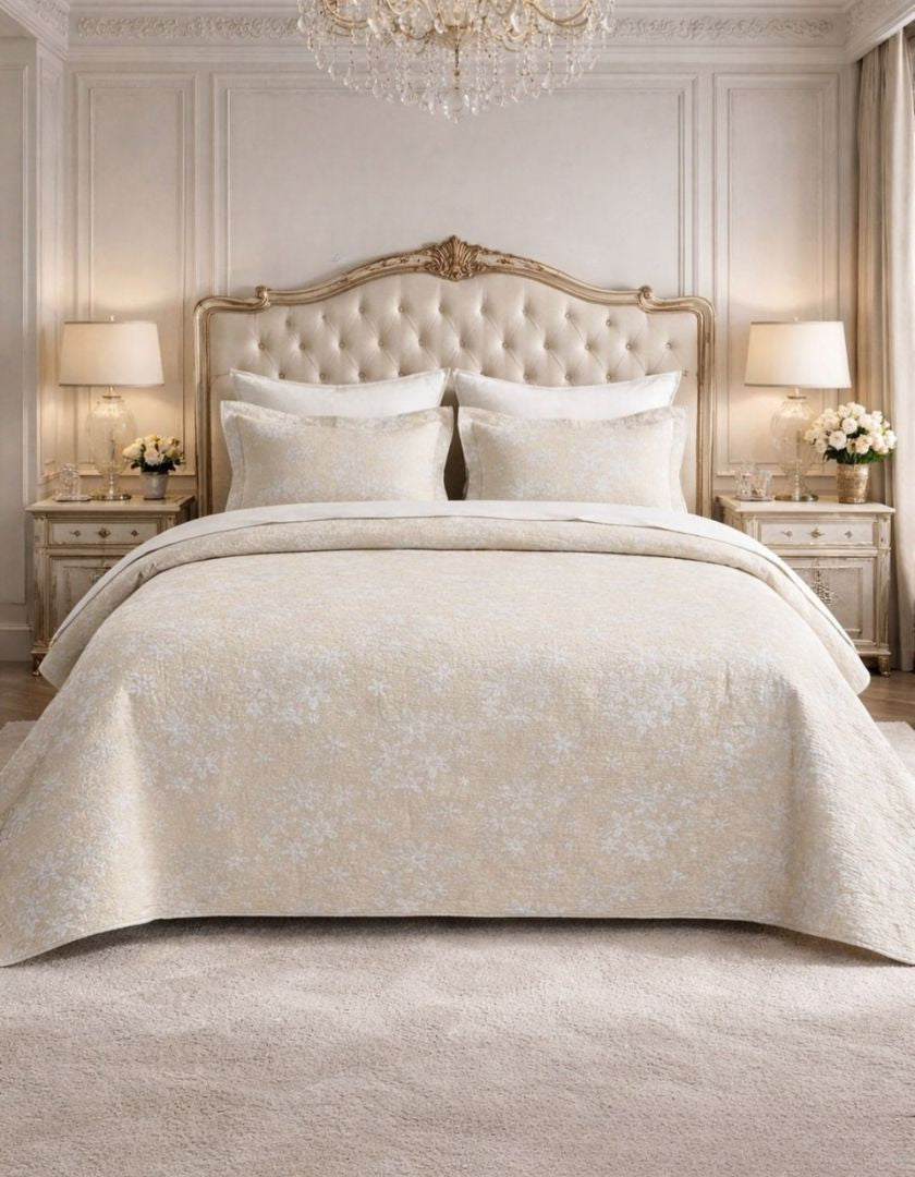 Reversible king-size lightweight jacquard quilted bedcover by The Gharnish, featuring intricate patterns and soft bedding fabric.