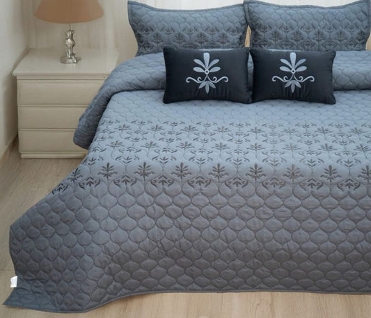 Premium Scarlet Double Bed Quilted Bedcover 5 Pcs Bedding Set - The Gharnish - A Unit of Satkala Creations